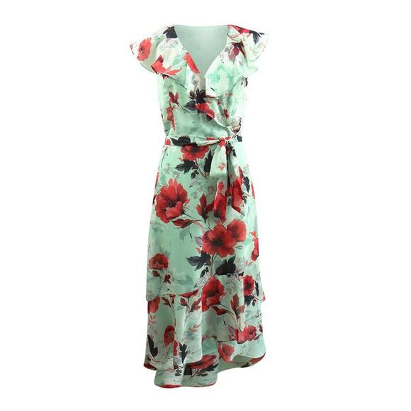 Julia Jordan Women's Floral High-Low Surplice Dress (6, Mint Multi) - Picture 1 of 3